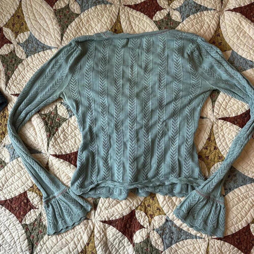 Fairycore Y2K knit crochet baby blue babydoll top cardigan Tabitha size S fairy - Picture 2 of 4